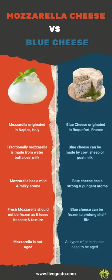 mozzarella vs blue cheese